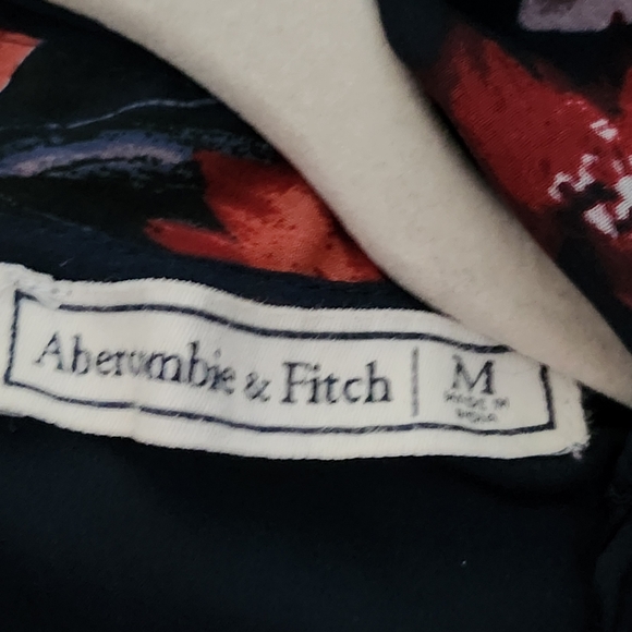 ABERCROMBIE AND FITCH Dress Womens Medium Navy Floral Smocked Tie Neck Romantic - Picture 9 of 11